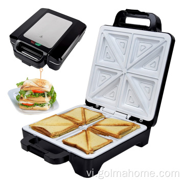 Máy làm bánh sandwich nướng bằng thép không gỉ 3 trong 1 có thể tháo rời 2 lát Máy làm bánh mì nướng bánh mì ăn sáng